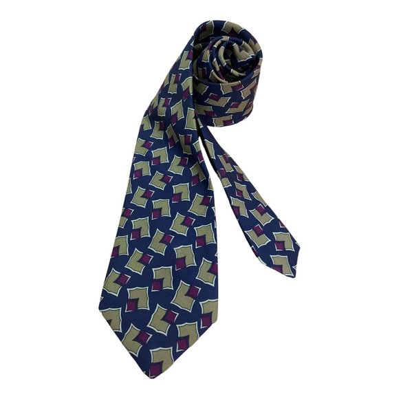 CHANEL PARIS Blue Geometric Silk Tie Made In Italy 56"-3".1/4 EX COND - Picture 3 of 5